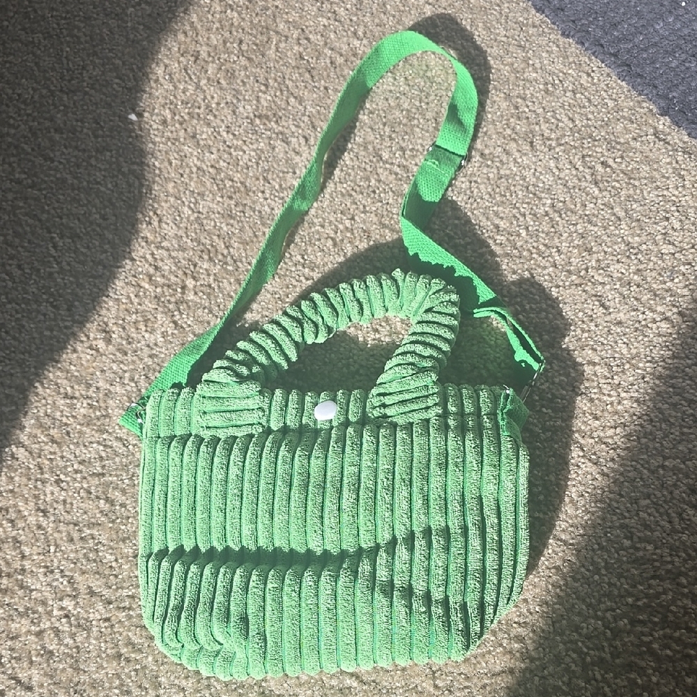 Mint Green Corduroy Shoulder Bag with Zipper